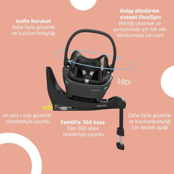 Maxi-Cosi Zelia3-Coral 360 Modüler Ana Kucaklı Çift Yönlü Seyahat Sistem Bebek Arabası Essential Black - 6