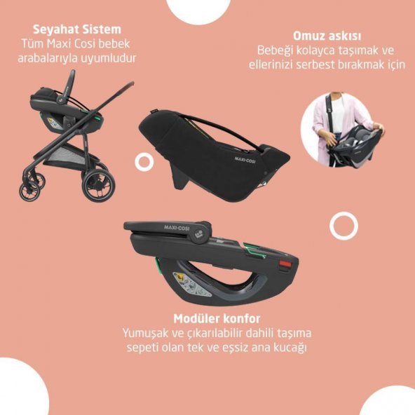 Maxi-Cosi Zelia3-Coral 360 Modüler Ana Kucaklı Çift Yönlü Seyahat Sistem Bebek Arabası Essential Black - 7