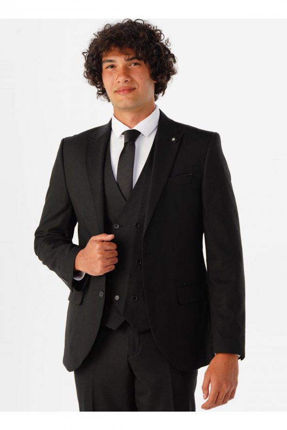 Sivri Yaka Slim Fit Siyah Erkek Takım Elbise Tk1001100114 - 2