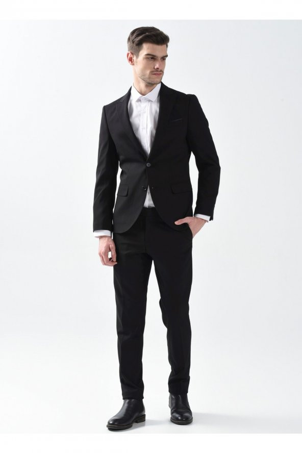 Normal Bel Slim Fit Siyah Erkek Takım Elbise Tk1000600245 - 2