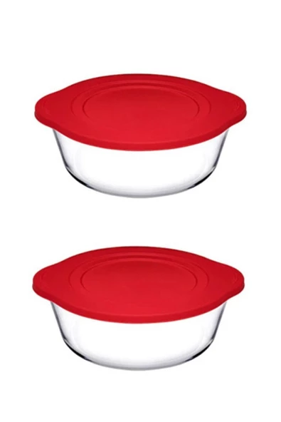 2 Adet 59001 Plastik Kapaklı Yuvarlak Borcam Tencere 2100cc