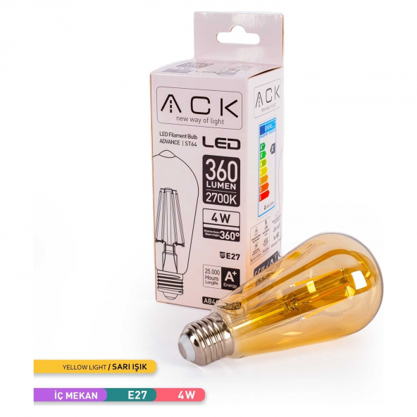 ACK 4W 2200K 360 LÜMEN RUSTİK AMPUL