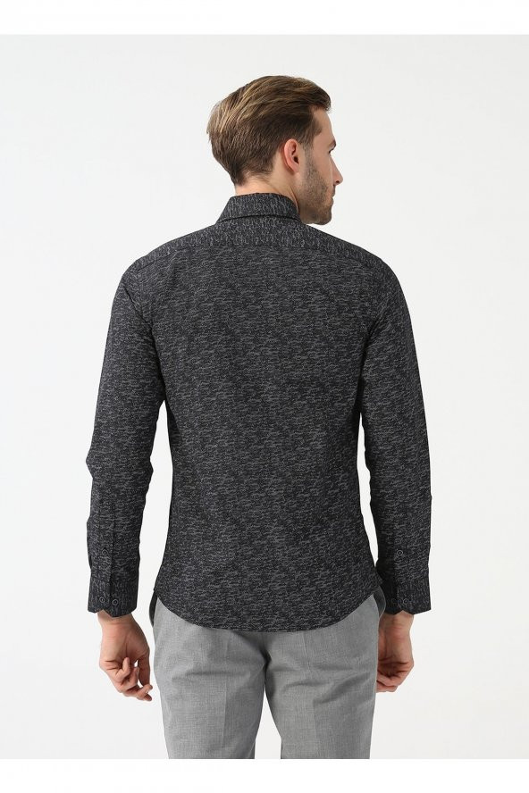 Düğmeli Yaka Baskılı Siyah Erkek Gömlek Gm2025500408 - Resim 4