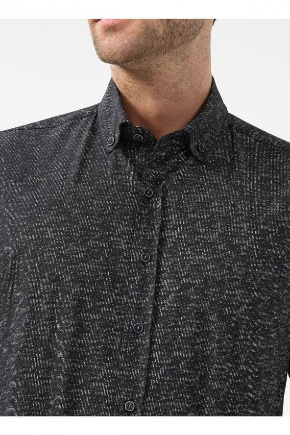 Düğmeli Yaka Baskılı Siyah Erkek Gömlek Gm2025500408 - Resim 5