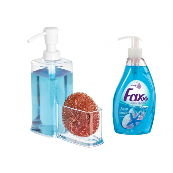SIA-BOSP071 SÜNGERLİK BÖLMELİ AKRİLİK SIVI SABUNLUK VE 1 ADET 400 ML SIVI SABUN OKYANUS KOKULU - Resim 2