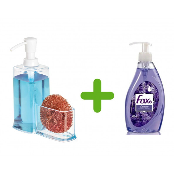 SIA-BOSP073 SÜNGERLİK BÖLMELİ AKRİLİK SIVI SABUNLUK VE 1 ADET 400 ML SIVI SABUN LAVANTA KOKULU