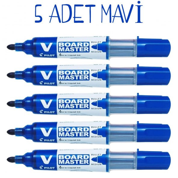 Pilot V-Board Master Yuvarlak Uç Yazı Tahtası Kalemi 5 Li Mavi