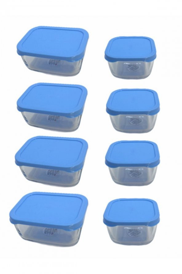 8 Parça 53733 + 53223 Saklama Kabı Mavi Pls Kapak Set