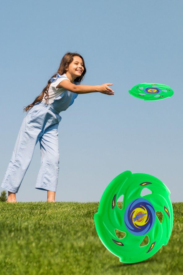 Frisbee Frizbi Fırlatma Diski Disk Atma Oyunu Çocuk Yetişkin Plaj Bahçe Oyuncak 24 cm Yeşil - 2