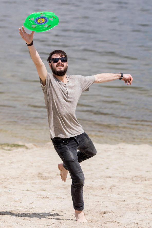 Frisbee Frizbi Fırlatma Diski Disk Atma Oyunu Çocuk Yetişkin Plaj Bahçe Oyuncak 24 cm Yeşil - 5