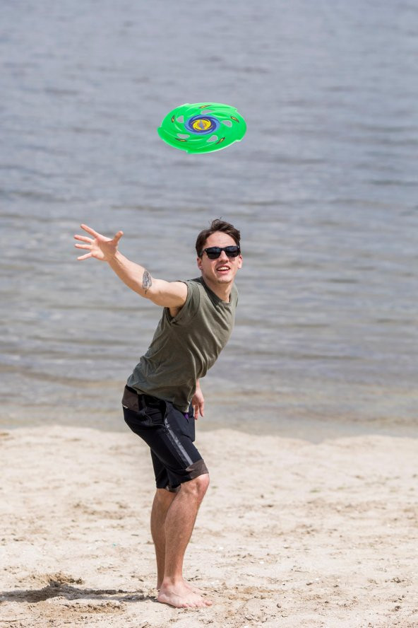 Frisbee Frizbi Fırlatma Diski Disk Atma Oyunu Çocuk Yetişkin Plaj Bahçe Oyuncak 24 cm Yeşil - 6