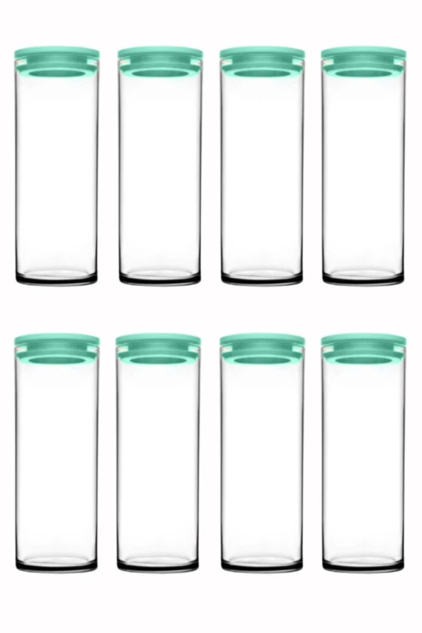 43756 Vakumlu Cam Kavanoz - Cam Erzak Saklama Kabı 8 Li Turkuaz