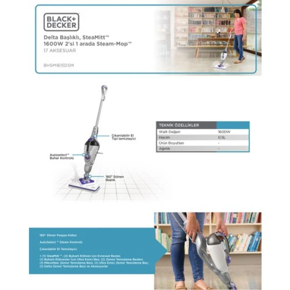 Black&decker BHSM1615DSM-QS Autoselect 1600 Watt Buharlı Süpürge - 8