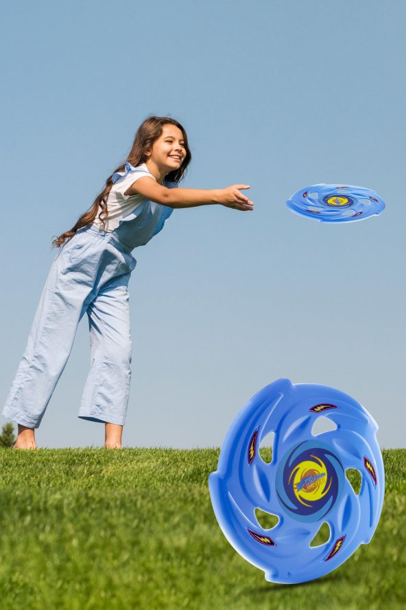 Frisbee Frizbi Fırlatma Diski Disk Atma Oyunu Çocuk Yetişkin Plaj Bahçe Oyuncak 24 cm Mavi - 2