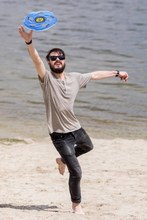 Frisbee Frizbi Fırlatma Diski Disk Atma Oyunu Çocuk Yetişkin Plaj Bahçe Oyuncak 24 cm Mavi - 5