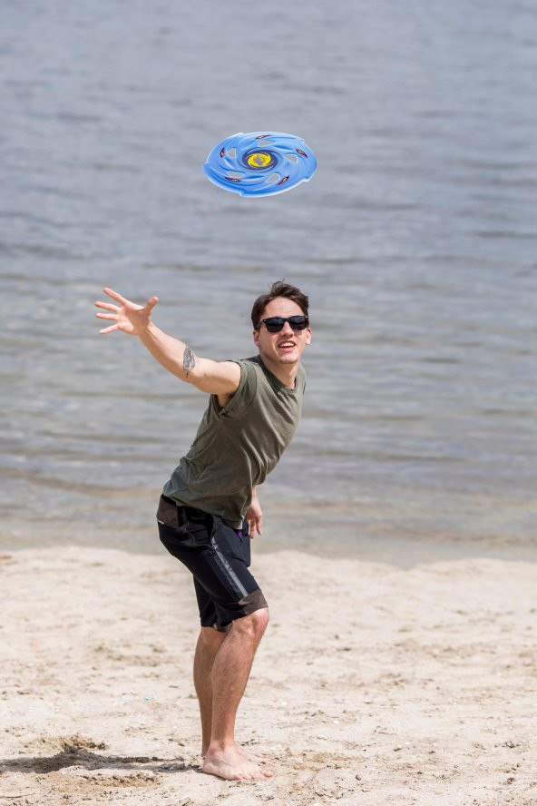 Frisbee Frizbi Fırlatma Diski Disk Atma Oyunu Çocuk Yetişkin Plaj Bahçe Oyuncak 24 cm Mavi - 6
