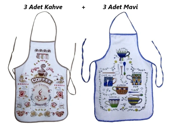 6 Adet Dijital Baskılı Sıvı Geçirmez Mutfak Önlüğü-Coffee - Resim 2