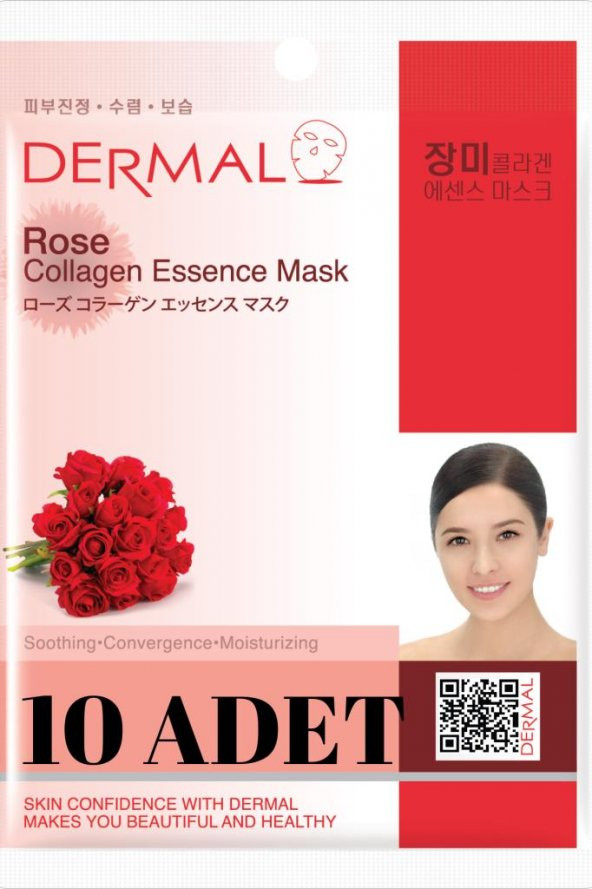DERMAL Nemlendirici ve Pürüzsüzleştirici Gül Özlü Kolajen Maske X10 Adet