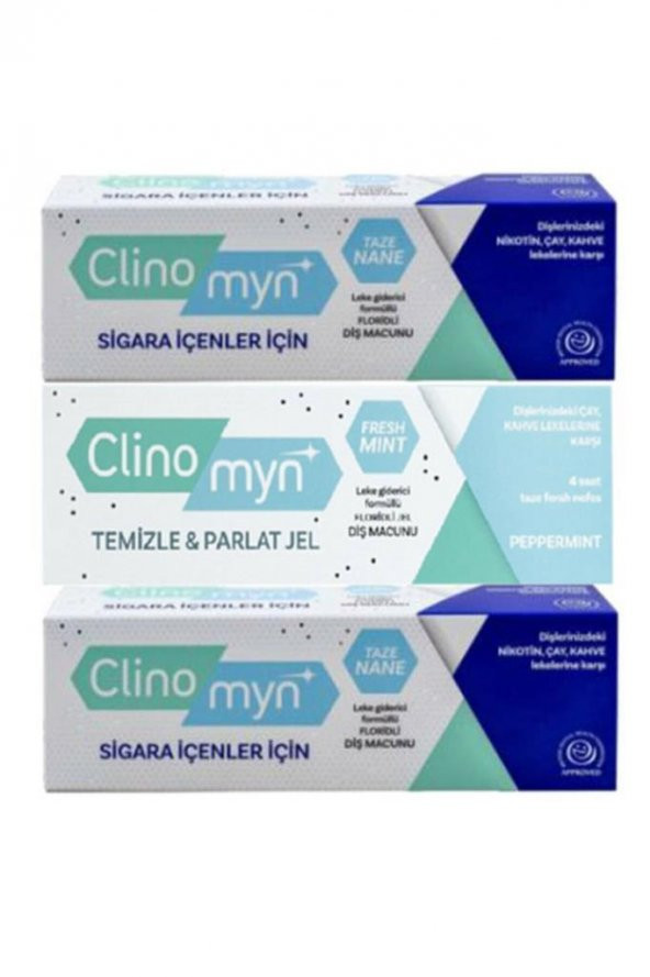 Clinomyn Smokers Sigara Içenler Için 75ml X 2 + Temizle Parlat Fresh Jel Diş Macunu 75ml