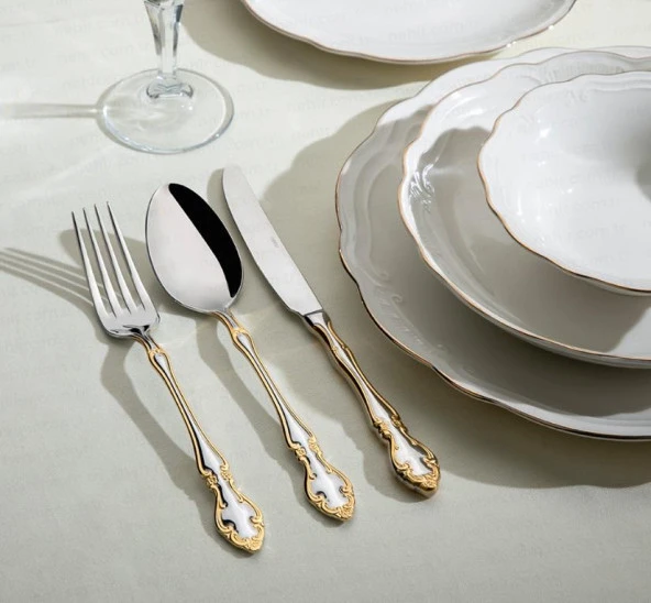 Nehir Çatal Kaşık Bıçak Takımı 89 Parça Adriana Altın