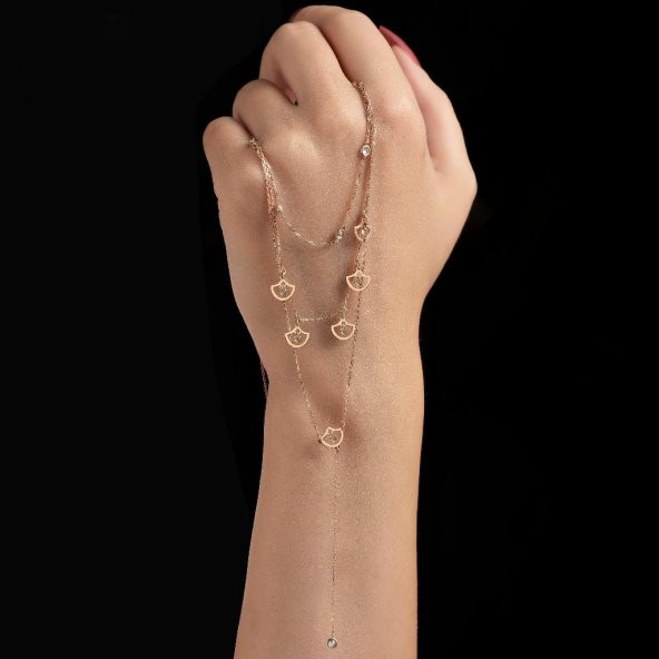 Taşlı Pırpır Üç Sıra Altın Kolye - Resim 3