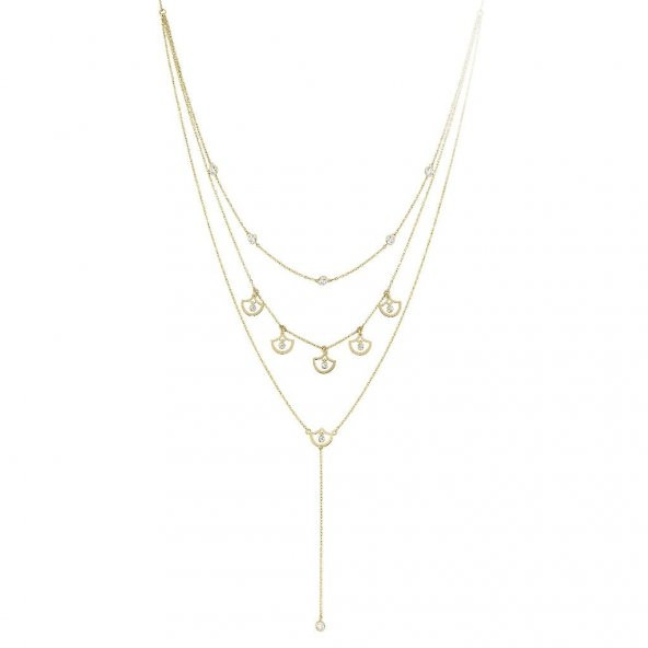 Taşlı Pırpır Üç Sıra Altın Kolye - Resim 5