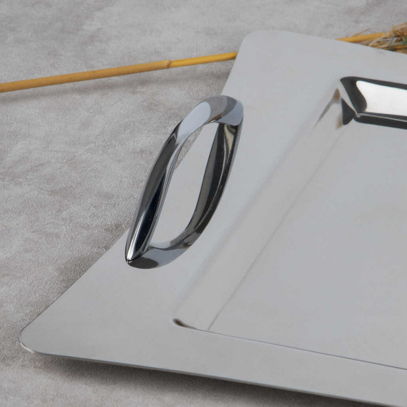 Nehir Karanfil Sade 18/10 Paslanmaz Çelik Çay Kahve Servis Tepsisi - 2