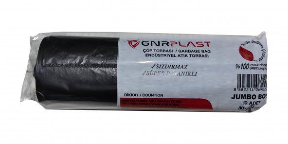 GNR Endüstriyel Jumbo Çöp Torbası Poşeti - 2 Kat - Siyah - 400 Gr. - 80x110 Cm. - 10 Adetlik 1 Rulo ürün görseli 1