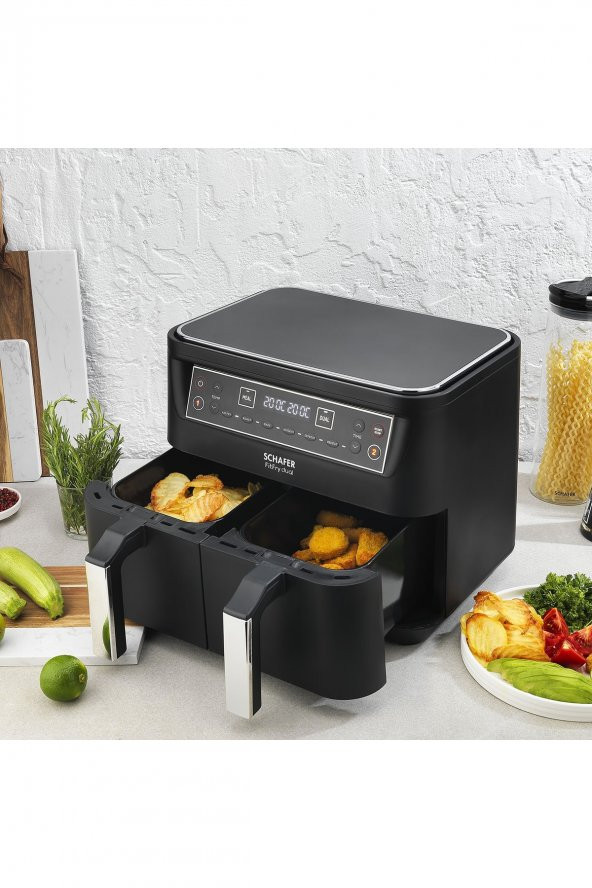 Schafer Fit Fry Dual Dijital Airfryer/Sıcak Hava Fritözü Çok Amaçlı Pişirici-Siyah - 3