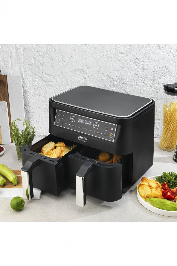 Schafer Fit Fry Dual Dijital Airfryer/Sıcak Hava Fritözü Çok Amaçlı Pişirici-Siyah - 4