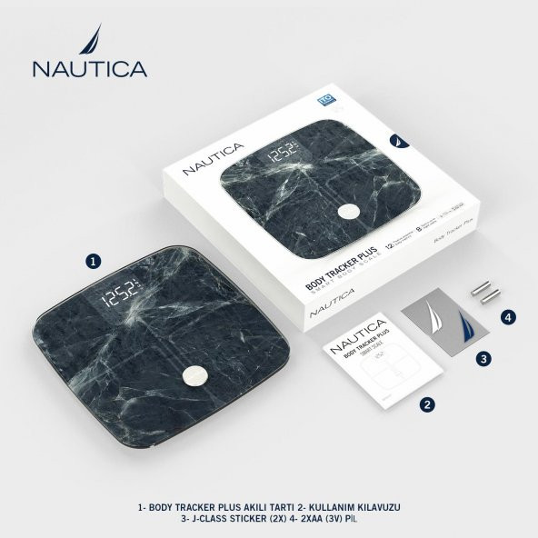 Nautica Marble Collection Plus Vücut Analizli Akıllı Bluetooth Tartı Baskül Mavi - Resim 6