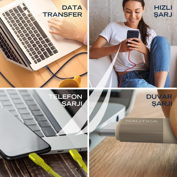 Nautica C20 Type-C to USB-A 22.5W Hızlı Şarj ve Data Kablosu 1.2M Kırmızı - 3