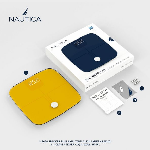 Nautica Classic Collection Plus Vücut Analizli Akıllı Bluetooth Tartı Baskül Sarı - 6