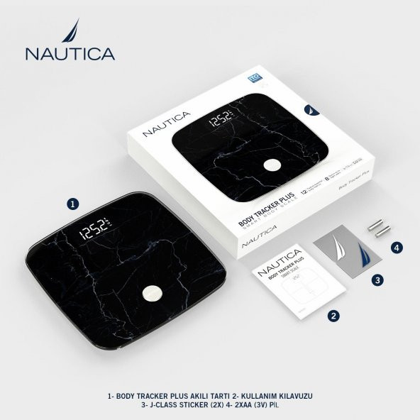 Nautica Marble Collection Plus Vücut Analizli Akıllı Bluetooth Tartı Baskül Siyah - Resim 6