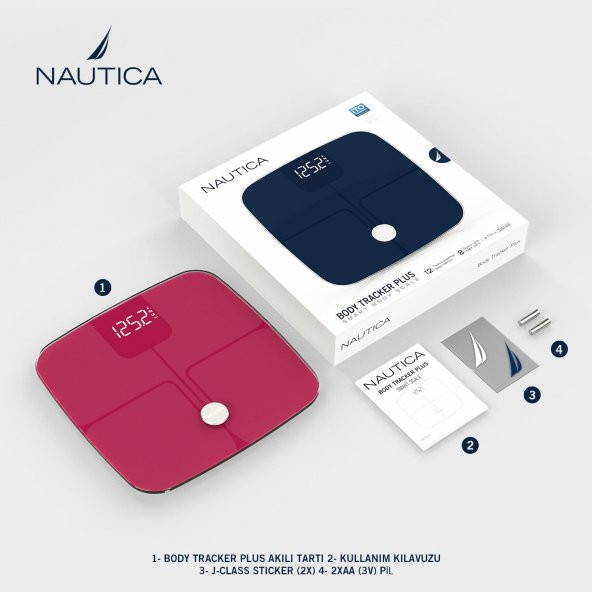 Nautica Classic Collection Plus Vücut Analizli Akıllı Bluetooth Tartı Baskül Kırmızı - 6