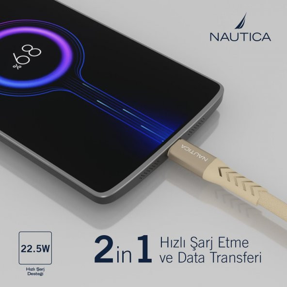 Nautica C20 Type-C to USB-A 22.5W Hızlı Şarj ve Data Kablosu 1.2M Pembe - 2