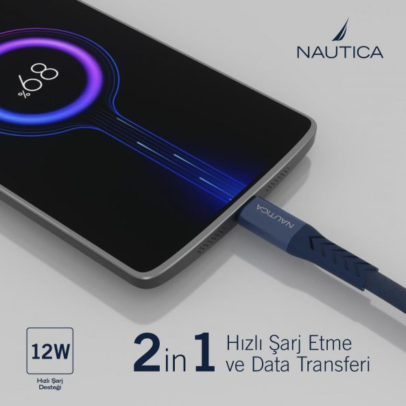 Nautica C40 Lightning to USB-A 12W Hızlı Şarj ve Data Kablosu 2.1M Navy - 2