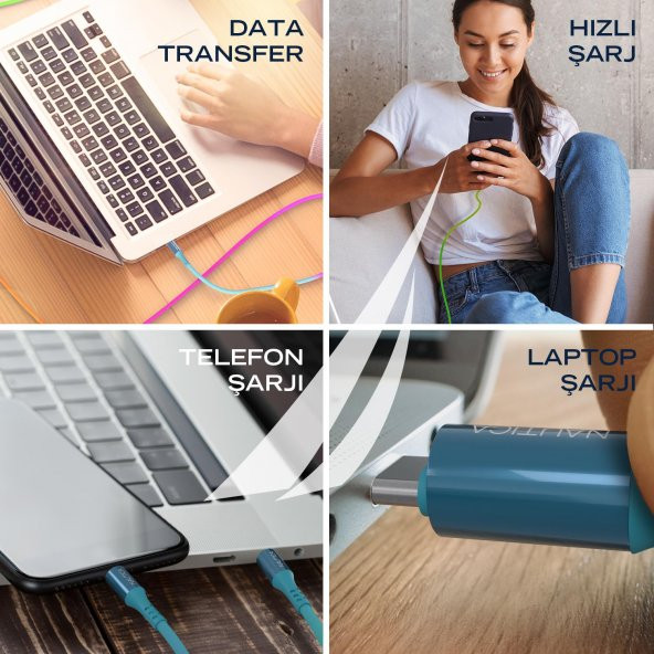 Nautica C38 Type-C to Type-C 65W Led Işıklı Şarj ve Data Kablosu 1.2M Çok Renkli - 4