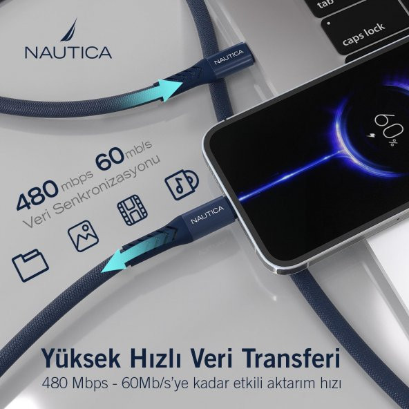 Nautica C50 USB-C to Lightning PD 20W Hızlı Şarj ve Data Kablosu 2.1M Navy - 3