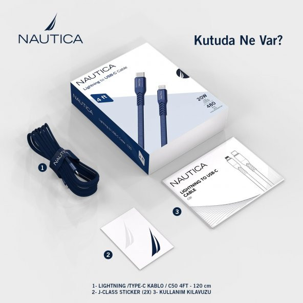 Nautica C50 USB-C to Lightning PD 20W Hızlı Şarj ve Data Kablosu 2.1M Navy - 7