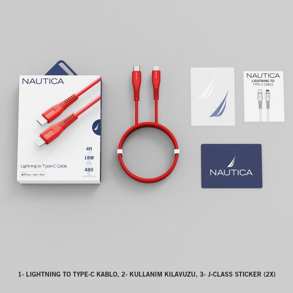 Nautica C100 USB-C to Lightning PD 18W Hızlı Şarj ve Data Kablosu 1.2 Metre Kırmızı - 5