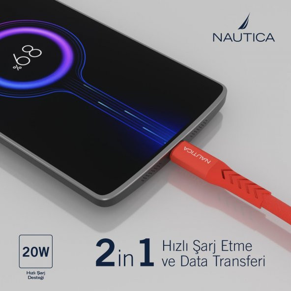 Nautica C50 USB-C to Lightning PD 20W Hızlı Şarj ve Data Kablosu 1.2M Kırmızı - 2