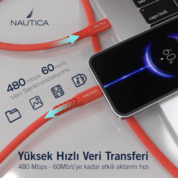 Nautica C50 USB-C to Lightning PD 20W Hızlı Şarj ve Data Kablosu 1.2M Kırmızı - 3