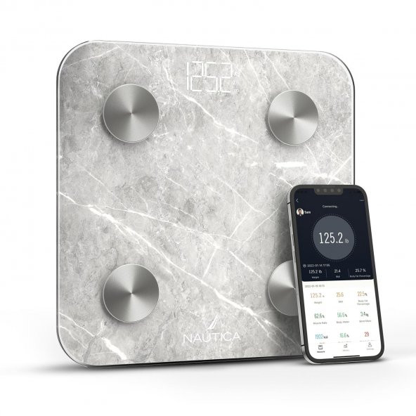 Nautica Marble Collection Vücut Analizli Akıllı Bluetooth Tartı Baskül Gri ürün görseli 1
