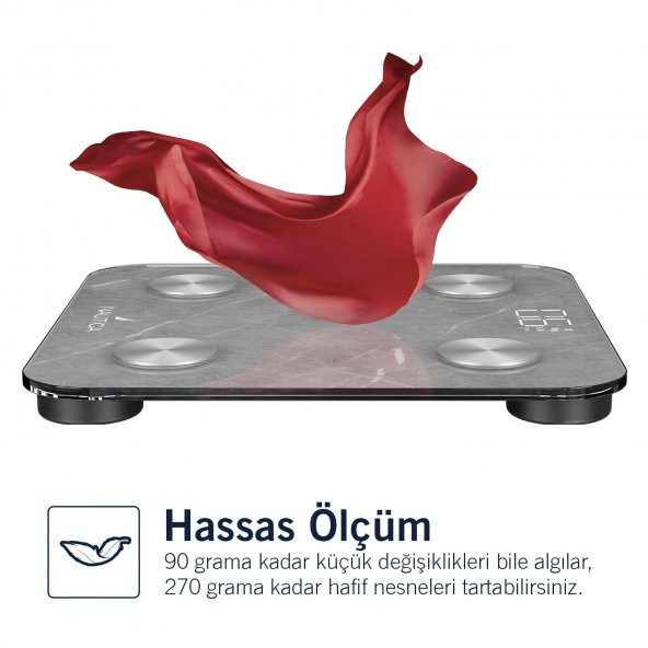 Nautica Marble Collection Vücut Analizli Akıllı Bluetooth Tartı Baskül Gri - Resim 4