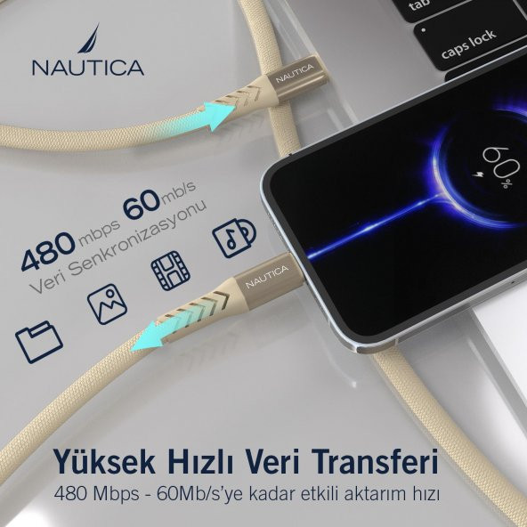 Nautica C50 USB-C to Lightning PD 20W Hızlı Şarj ve Data Kablosu 2.1M Pembe - 3