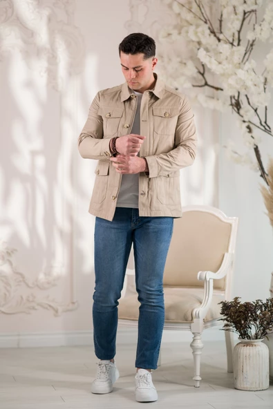 SLİMFİT YAKALI CEPLİ ASTARLI BAHARLIK ERKEK MONT - 7