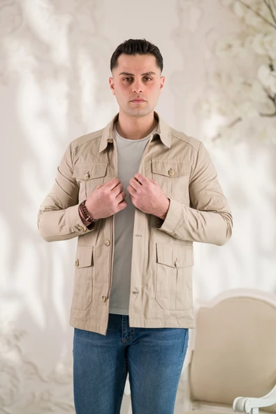 SLİMFİT YAKALI CEPLİ ASTARLI BAHARLIK ERKEK MONT - 8