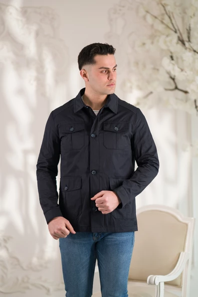 SLİMFİT YAKALI CEPLİ ASTARLI BAHARLIK ERKEK MONT - 4