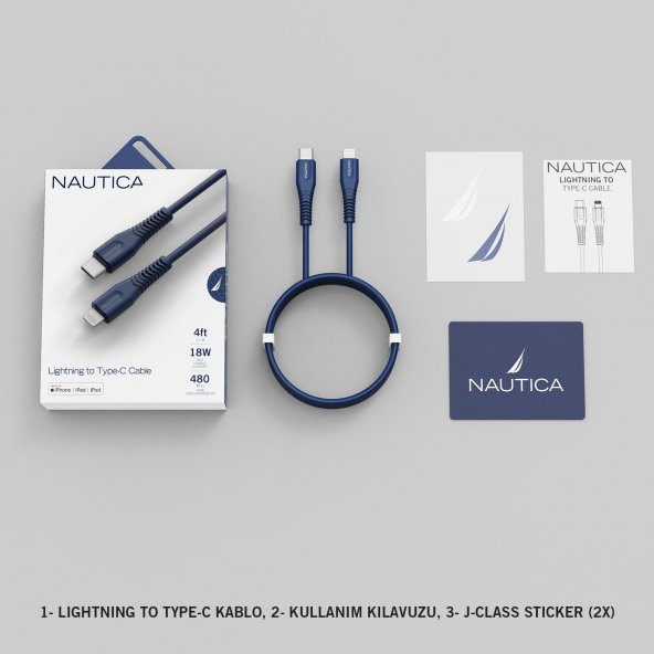 Nautica C100  USB-C to Lightning PD 18W Hızlı Şarj ve Data Kablosu 1.2 Metre Navy - 5